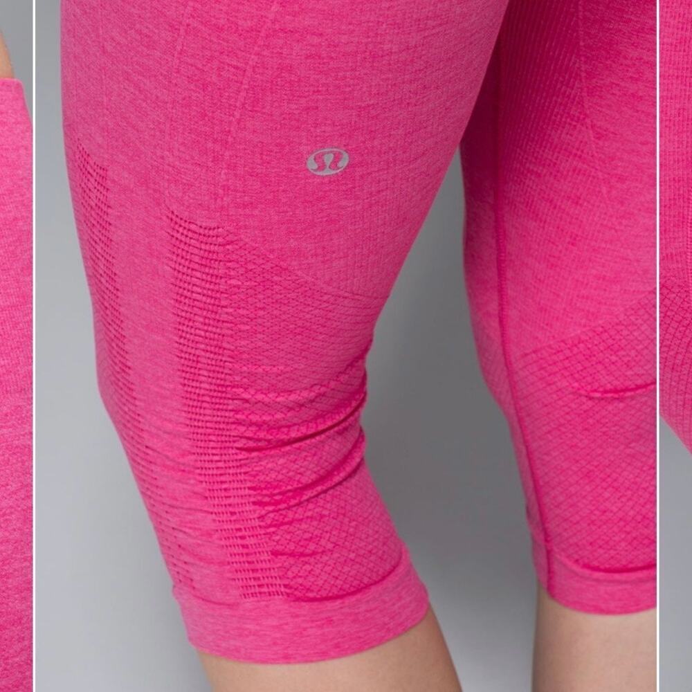 Lululemon Pink Leggings In The Flow Crop II Capri  Heathered Jewelled Magenta 4 - Picture 6 of 6